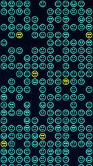 Poster - Blue glowing emoji icons matrix on a grid. Texture animation, vertical composition. Funny motion graphic.