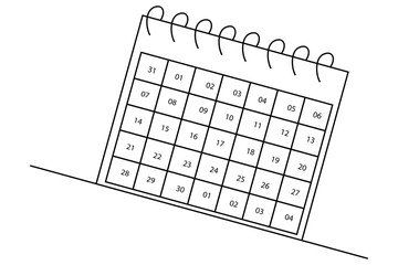 Fototapete - Table calendar continuous one line art drawing of isolated outline vector design