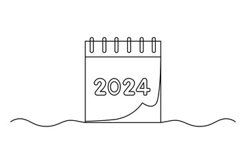 Fototapete - Table calendar continuous one line art drawing of isolated outline vector design
