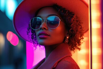 Wall Mural - Woman with hat and sunglasses