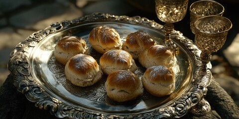 Wall Mural - Silver plated rolls with powdered sugar