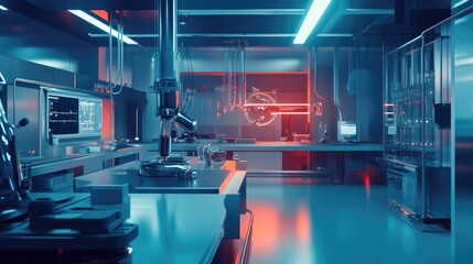Poster - Futuristic Laboratory Interior with Advanced Equipment and Lighting