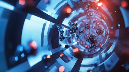 Poster - Abstract Digital Tunnel with Particles in Blue and Red Light