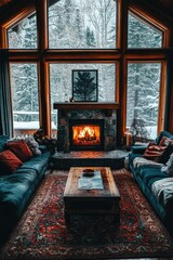 Wall Mural - Cozy Living Room with Fireplace