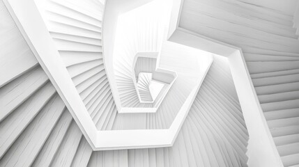 Poster - Abstract White Staircase Design with Curved Lines and Patterns