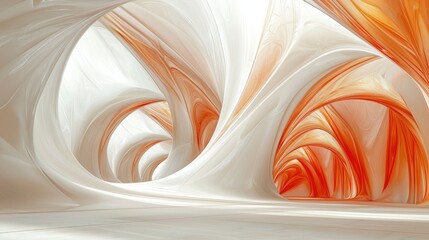 Poster - Abstract Curved Shapes in White and Orange Tones Creating Depth