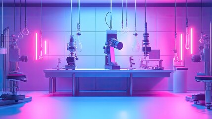 Poster - Futuristic Lab with Neon Lights and Advanced Equipment Setup