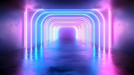 Poster - Radiant Neon Fueled Sci Fi Gateway Converging into a Luminous Abstract Portal   A breathtaking digital of a futuristic