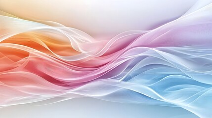 Poster - Mesmerizing Abstract Background of Colorful Flowing Waves and Vibrant Hues  This visually striking image features a dynamic and serene composition of blending pink orange and blue tones