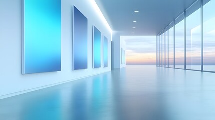 Poster - Captivating abstract art gallery showcasing thought provoking paintings that address social and justice related topics arranged in a sleek open space with subtle lighting to enhance the elevated