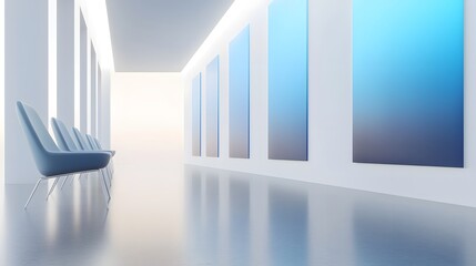 Aufkleber - A tranquil and sophisticated modern art gallery showcasing abstract justice themed paintings displayed on sleek white walls