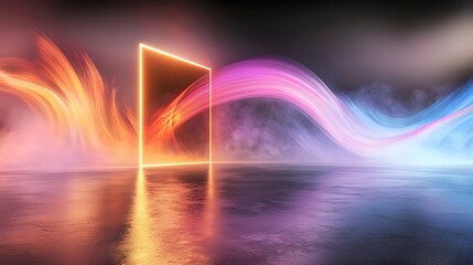 Poster - Immersive neon portal design surrounded by fluid colorful vapor waves blending abstract energy with an enigmatic sci fi inspired atmosphere