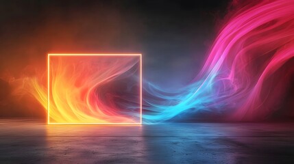 Fototapete - Captivating neon frame glowing intensely against a backdrop of swirling luminescent smoke creating a dreamlike futuristic ambiance in this dynamic and bold digital composition