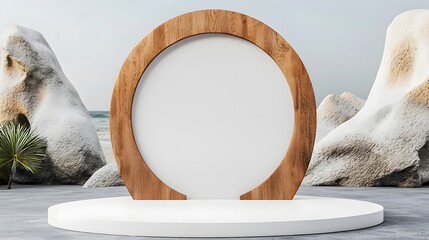 Aufkleber - Minimalist Wooden Sculpture Display in Tranquil Natural Lighting Creating an Elegant and Composition for Product or Interior Design