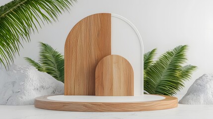 Poster - Minimalist wooden sculpture displayed in a visually balanced and harmonious abstract composition showcasing organic form merged with modern minimalist design elements