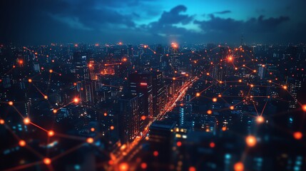Poster - A vibrant urban scene with sensors embedded in every corner, sending data through glowing lines, creating a smart city ecosystem for enhanced living