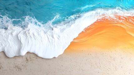 Poster - Captivating Coastal Gradient A Tranquil Blend of Warm Orange Sand and Cool Blue Ocean Creating a Visually Striking Natural Gradient with Soft Flowing Patterns