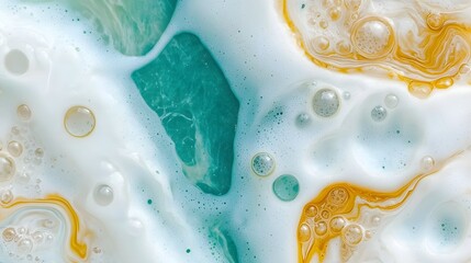 Poster - Mesmerizing Dreamy Abstract Art Composition with Vintage Tones and Ethereal Bubbles  Delicate creamy bubbles swirl into fluid ethereal pigments creating a nostalgic and surreal visual experience