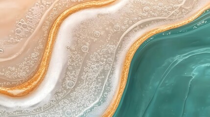 Poster - Mesmerizing ethereal abstract art composition with delicate creamy bubbles swirling into fluid nostalgic pigments in vintage tones creating a surreal and dreamlike visual experience