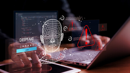 deepfake concept ,facial tracking, detection and recognition technology, security system. cyber secu