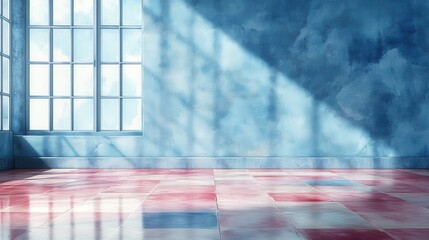 Poster - Bright and Airy Room with Colorful Checkered Floor and Windows