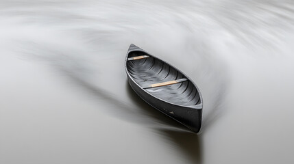 Aufkleber - A solitary canoe floats gently on tranquil waters, surrounded by soft, flowing currents, evoking a sense of peace and serenity