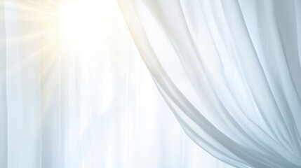 Poster - Soft Light Through Sheer White Curtain with Lens Flare Effect in Background