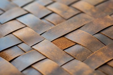 Close-up of Textured Woven Leather Showing Intricate Patterns and Rich Color Tones