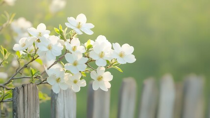 Wall Mural - Delicate White Blossoms in Soft Sunlight