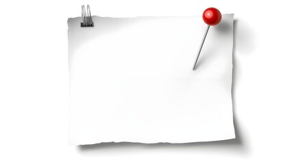 Fototapete - Pinned white paper note with a bold red thumbtack isolated on a transparent background suitable for reminders announcements and creative office visuals  Minimalist design with copy space for messages