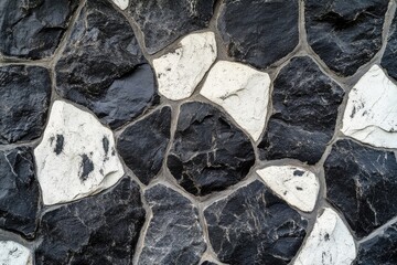 Poster - Textured black and white basalt stone pattern emphasizing volcanic origins, perfect for backgrounds in design projects showcasing natural geological beauty and creative aesthetics