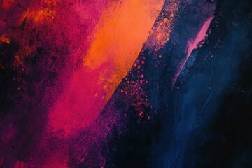 Poster - Colorful powder explosion in vibrant pink, orange, and blue on a dark surface, showcasing vivid textures and glowing highlights for dynamic creative endeavors and contemporary artwork