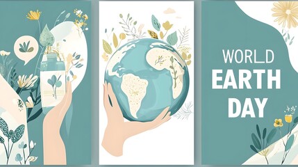 Poster - vibrant celebrating world earth day with eco conscious lifestyle symbols floral designs and planet e