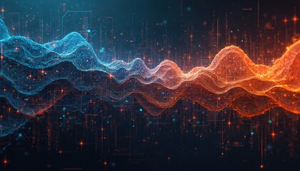 Poster - abstract tech background with bright wavy lines, geometric plexus structure. generative ai image sym