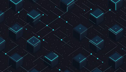 Poster - Abstract isometric dark background with glowing cubes and lines.