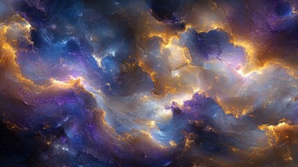 Poster - A dynamic blend of blue and purple waves with soft golden highlights, forming a futuristic abstract background.