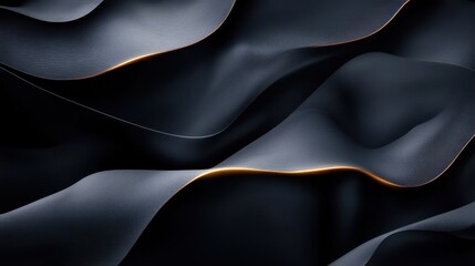 Poster - A flowing digital artwork of smooth, abstract curves in cool blue tones with golden reflections.
