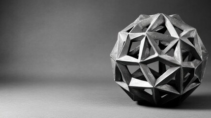 Poster - Abstract metallic sphere, geometric design, monochrome.