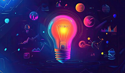 Aufkleber - Illuminated Idea Bulb with Business Data Background