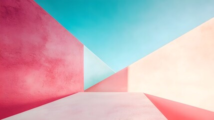 Aufkleber - Sleek Modern Pink Architectural Structures Contrasted Against Vivid Blue Sky with Bold Geometric Lines