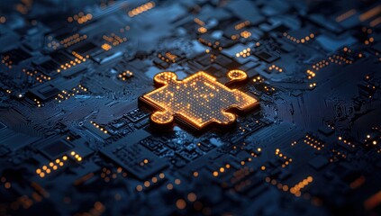 Aufkleber - Illuminated Puzzle Piece on Circuit Board