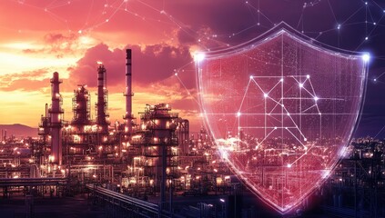 Aufkleber - Industrial plant security shield at sunset