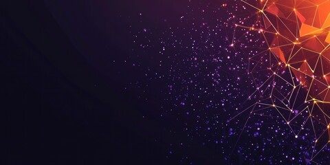 Poster - Abstract polygonal background with glowing particles.