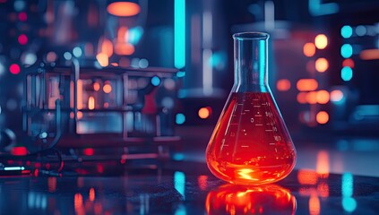 Poster - Lab flask, futuristic lab, glowing chemicals, research