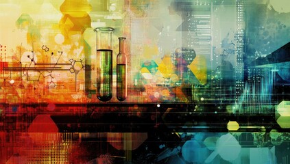 Poster - Lab glassware cityscape abstract