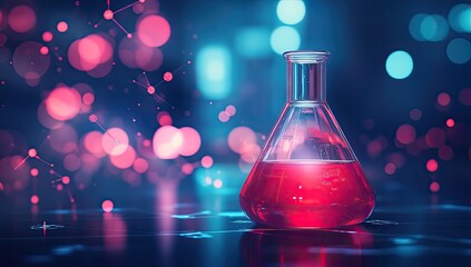 Poster - Laboratory flask with red liquid, abstract background