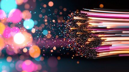 Poster - abstract representation of data transfer, with glowing lines and particles flowing between devices, 