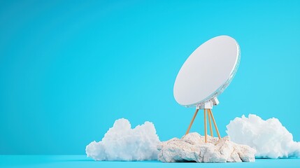 Poster - a satellite dish receiving signals from a distant location, highlighting the role of satellite commu