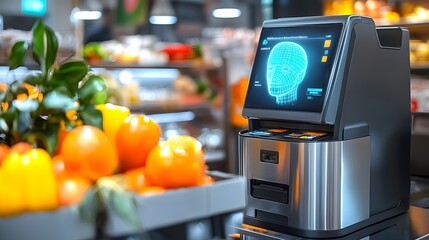 Poster - Cutting edge Retail Self Checkout Station Equipped with Real time Facial Scanning Technology to Ensure Secure and Hassle free Payment Transactions for Shoppers