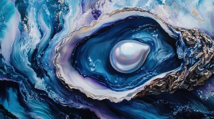 Aufkleber - Discovering hidden treasures an artistic exploration of an oyster with a pearl underwater painting vibrant environment